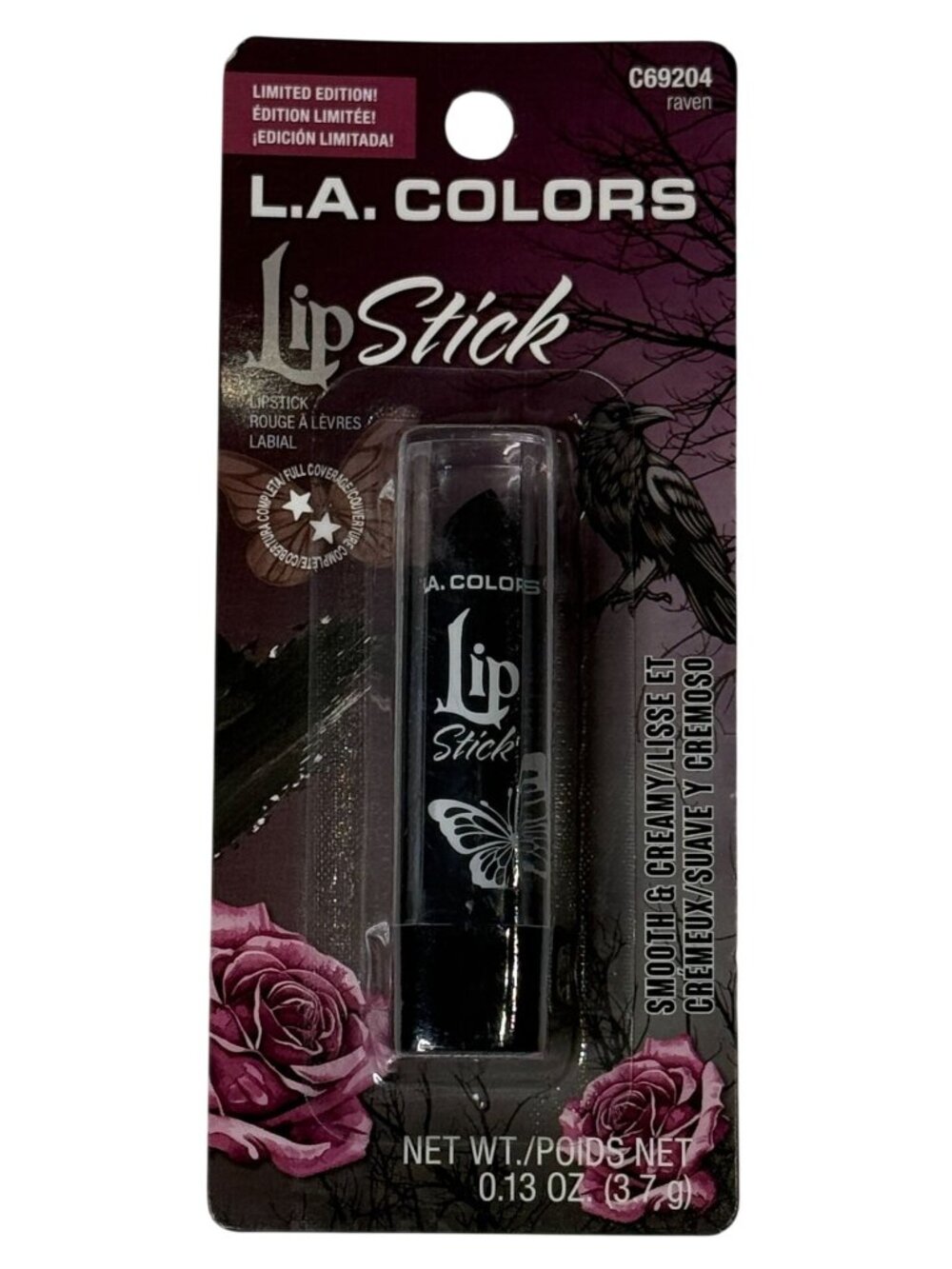 LA Colors Raven Black Lipstick Creamy Limited Edition New